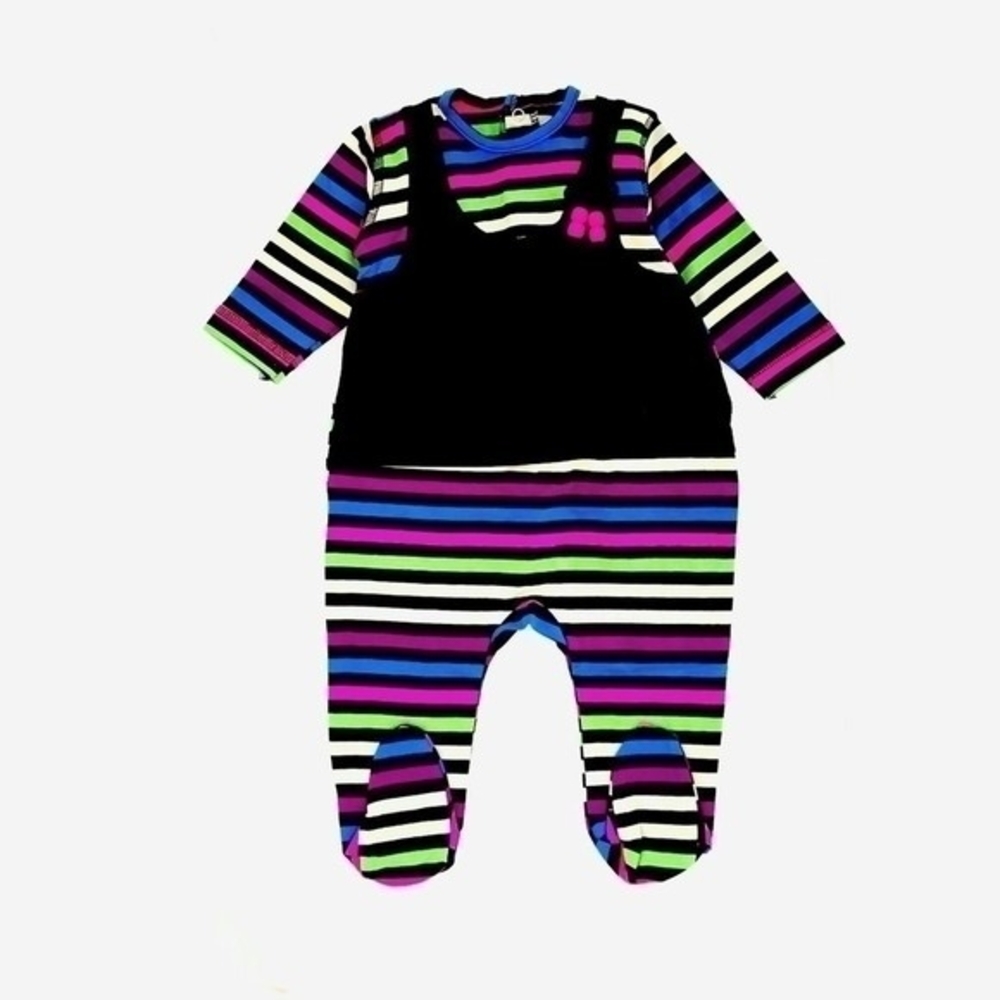 All Navy Pink Striped Cotton Baby Girl Footie Romper Size 6-9 Months NWOT